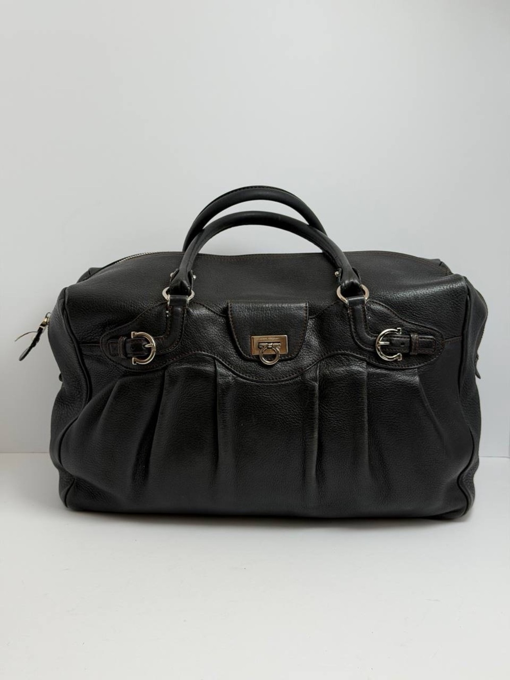 Salvatore Ferragamo Gancini Black Leather Large Satchel